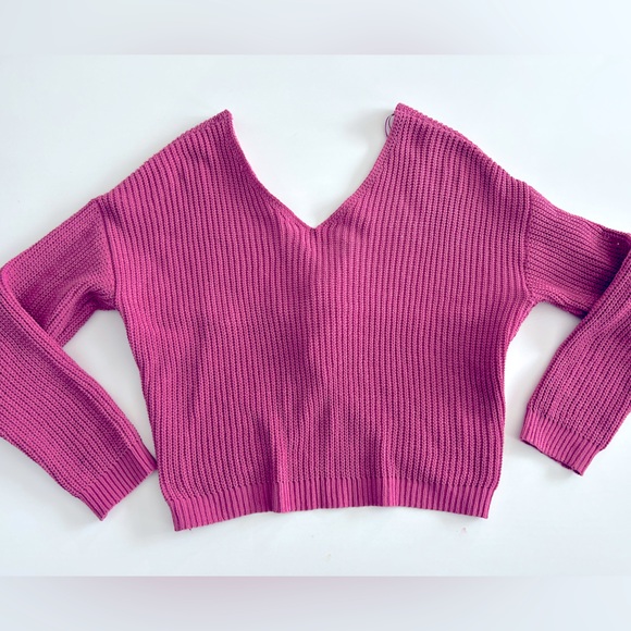 Crochet mauve/rose colored sweater. - Picture 1 of 5